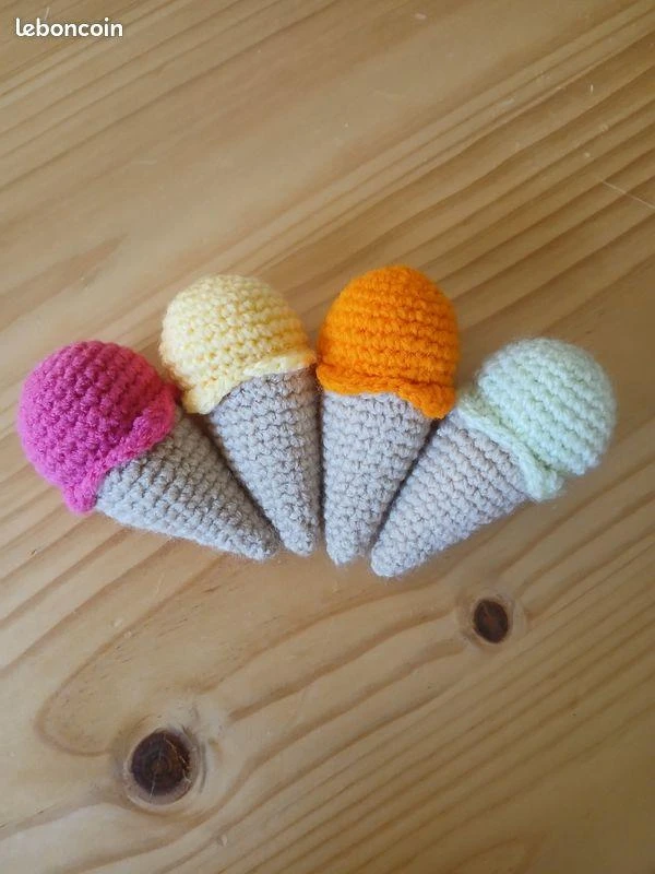 Mini cornets de glace en crochet - Dînette